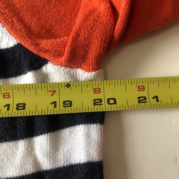 MICHAEL Michael Kors Women Sweater Orange Navy White Stripe Gold Grommets Large - Picture 5 of 16